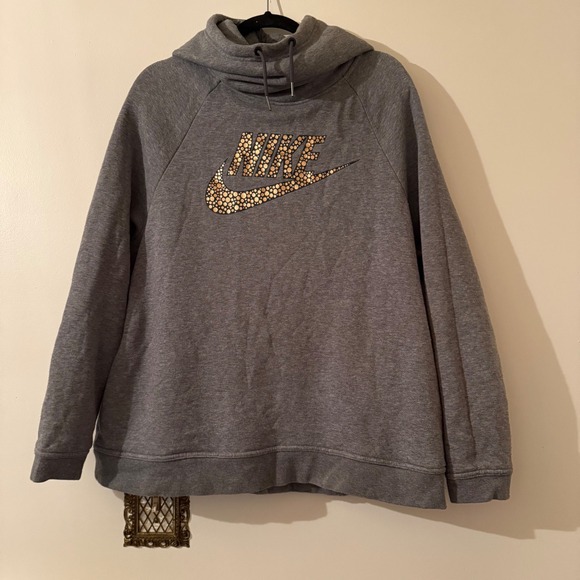 Nike Tops - Nike Women's Rally Metallic Graphic Funnel Neck Hoodie Gray Size XL 829634-091